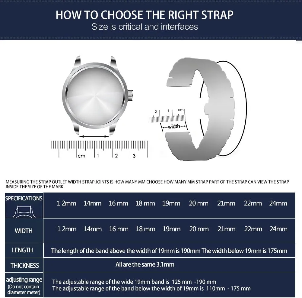 BINLUN Stainless Steel Watch Bands 12mm-24mm Universal Metal Replacement Watch Straps SmartWatch Bracelets Links Straight & Curved Ends Men Women 6 Colors(Silver-Gold,16mm)