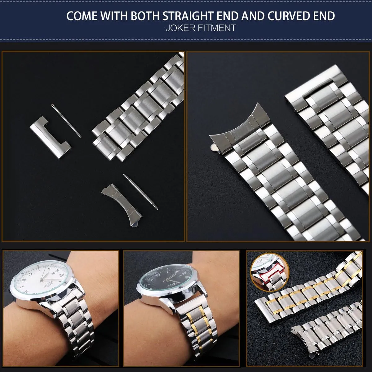 BINLUN Stainless Steel Watch Bands Quick Release 12mm-24mm Universal Metal Replacement Watch Straps SmartWatch Bracelets Links Straight & Curved Ends Men Women 6 Colors(Silver,24mm)