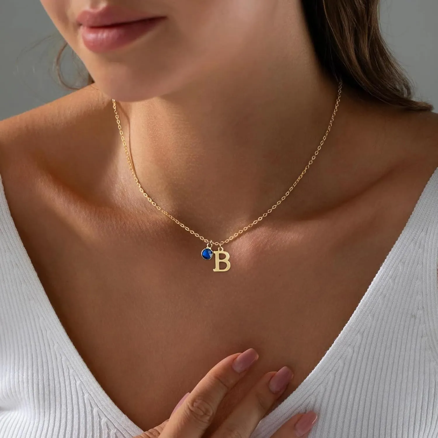 Birthstone Initial Necklace for Women,Dainty 14k Gold Plated Simple A-Z Letter Pendant Necklaces Birthstone Necklaces 12-Months Diamond Necklace Birthday Gifts for Women Friends