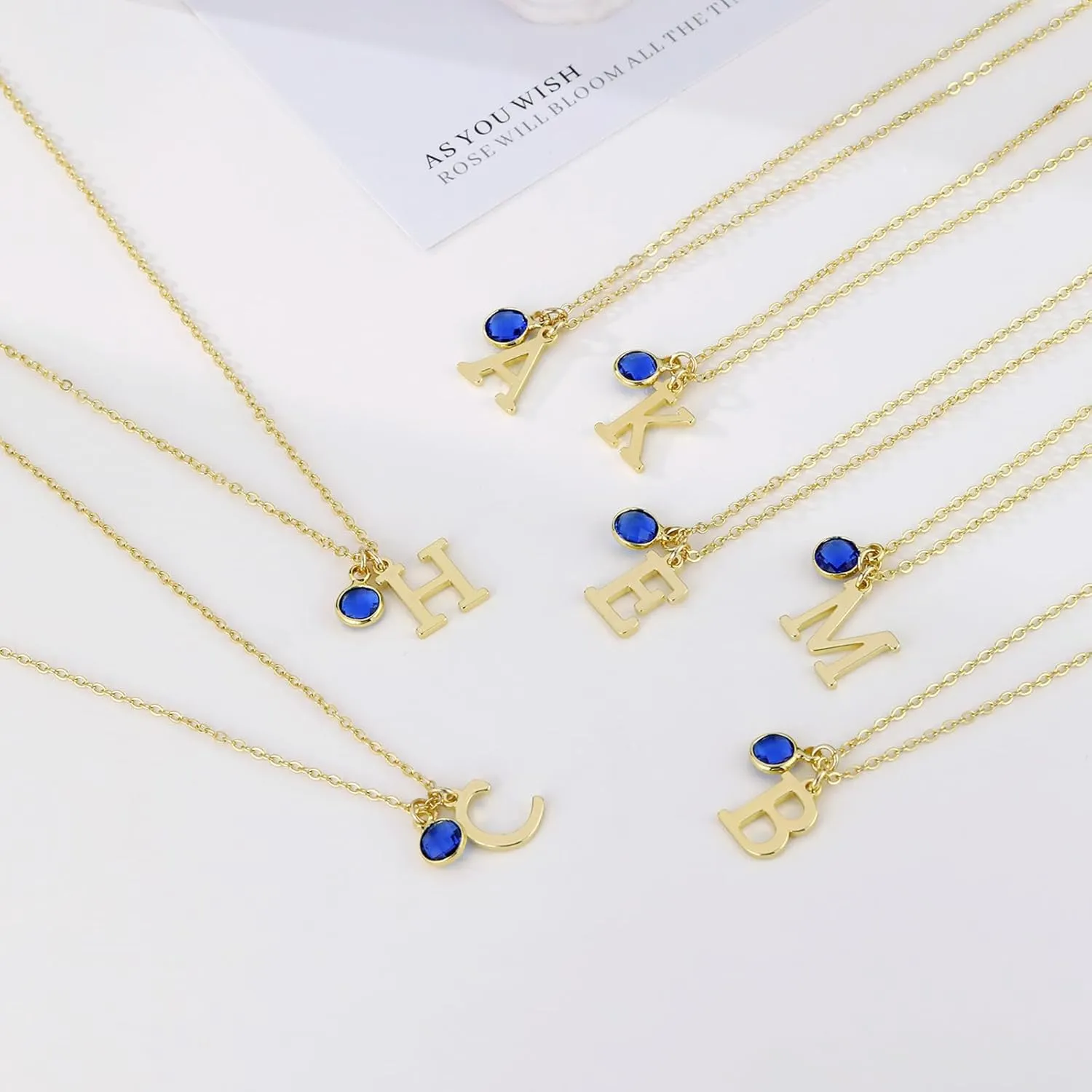 Birthstone Initial Necklace for Women,Dainty 14k Gold Plated Simple A-Z Letter Pendant Necklaces Birthstone Necklaces 12-Months Diamond Necklace Birthday Gifts for Women Friends