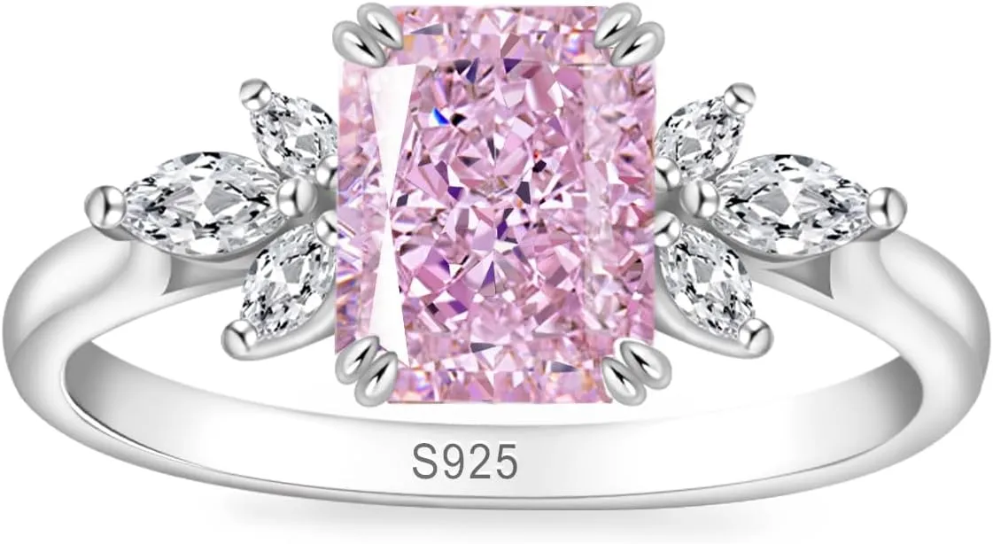 Birthstone Rings for Women 1.5ct Simulated Diamond Radiant Cut Cubic Zirconia Ring Sterling Silver Gemstone Birthstone Ring for Christmas Mothers Valentines Day Size 5-10