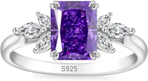 Birthstone Rings for Women 1.5ct Simulated Diamond Radiant Cut Cubic Zirconia Ring Sterling Silver Gemstone Birthstone Ring for Christmas Mothers Valentines Day Size 5-10