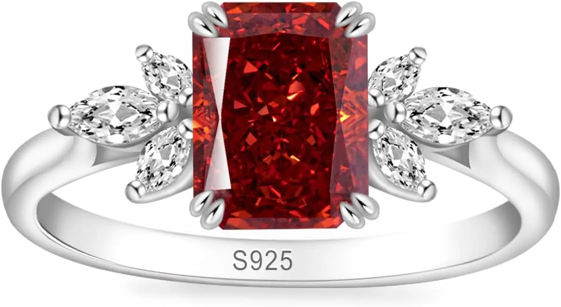 Birthstone Rings for Women 1.5ct Simulated Diamond Radiant Cut Cubic Zirconia Ring Sterling Silver Gemstone Birthstone Ring for Christmas Mothers Valentines Day Size 5-10