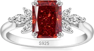 Birthstone Rings for Women 1.5ct Simulated Diamond Radiant Cut Cubic Zirconia Ring Sterling Silver Gemstone Birthstone Ring for Christmas Mothers Valentines Day Size 5-10