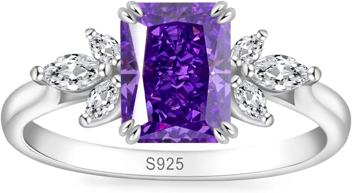 Birthstone Rings for Women 1.5ct Simulated Diamond Radiant Cut Cubic Zirconia Ring Sterling Silver Gemstone Birthstone Ring for Christmas Mothers Valentines Day Size 5-10