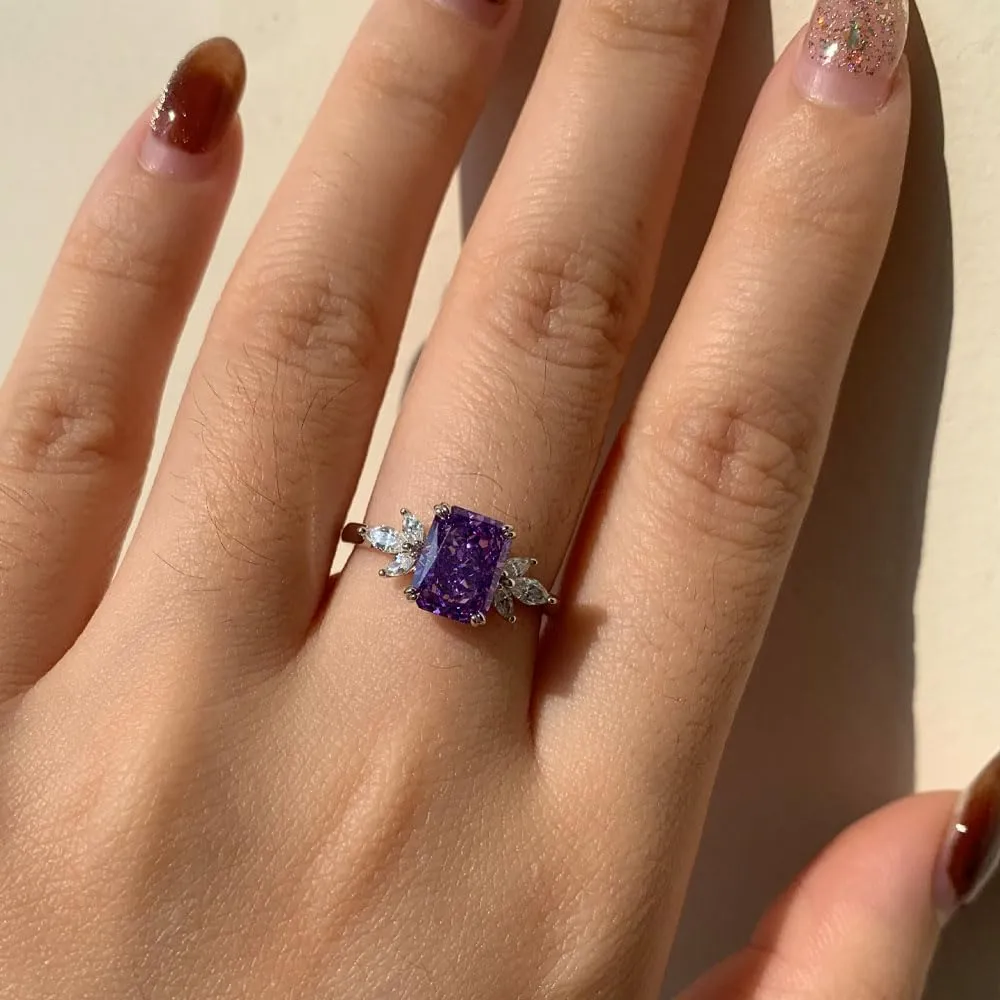 Birthstone Rings for Women 1.5ct Simulated Diamond Radiant Cut Cubic Zirconia Ring Sterling Silver Gemstone Birthstone Ring for Christmas Mothers Valentines Day Size 5-10