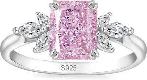 Birthstone Rings for Women 1.5ct Simulated Diamond Radiant Cut Cubic Zirconia Ring Sterling Silver Gemstone Birthstone Ring for Christmas Mothers Valentines Day Size 5-10