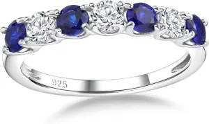 Birthstone Wedding Band Eternity Rings 925 Sterling Silver Rings Stackable Anniversary Engagement Rings Cubic Zirconia Inlaid Created Garnet/Amethyst/Sapphire Ring 7 Stone Ring, Size 6 to 10