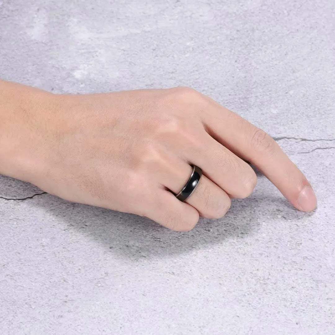Black Rings for Men Women 6mm 8mm Tungsten Men's Wedding Band Flat Dome Engagement Promise Rings Comfort Fit Size 4-15