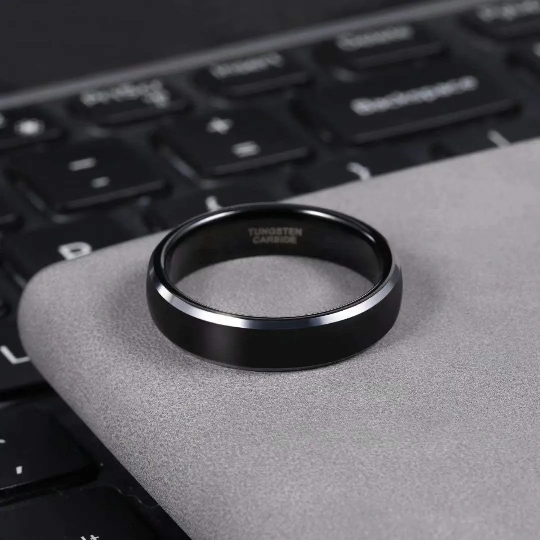 Black Rings for Men Women 6mm 8mm Tungsten Men's Wedding Band Flat Dome Engagement Promise Rings Comfort Fit Size 4-15