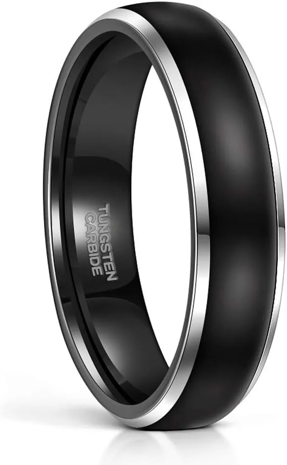 Black Rings for Men Women 6mm 8mm Tungsten Men's Wedding Band Flat Dome Engagement Promise Rings Comfort Fit Size 4-15