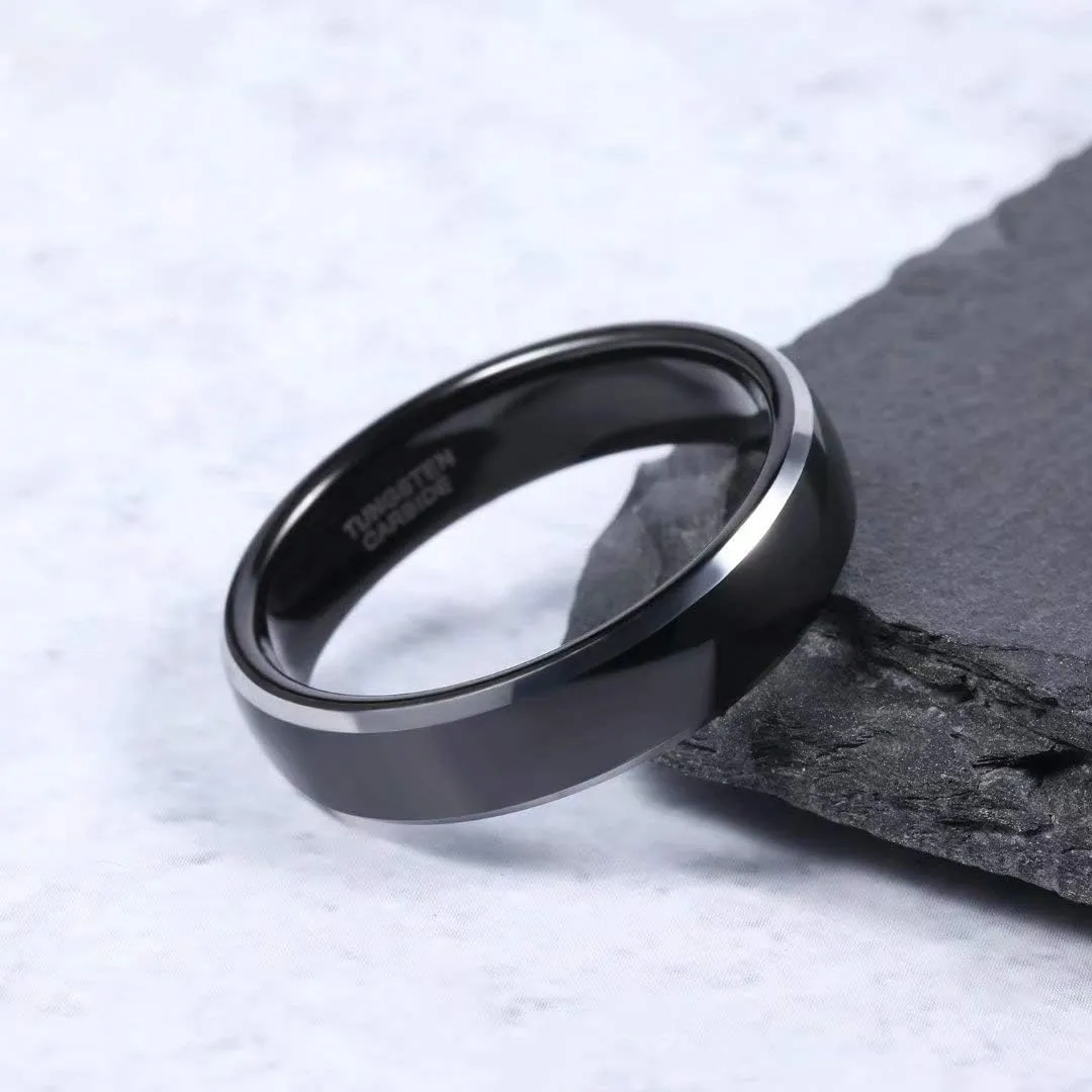 Black Rings for Men Women 6mm 8mm Tungsten Men's Wedding Band Flat Dome Engagement Promise Rings Comfort Fit Size 4-15