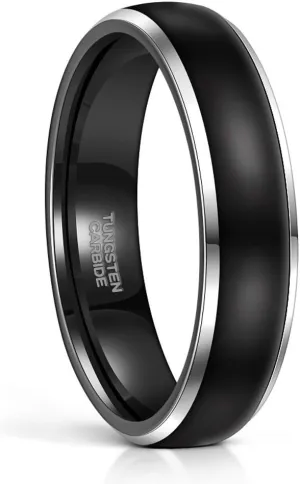 Black Rings for Men Women 6mm 8mm Tungsten Men's Wedding Band Flat Dome Engagement Promise Rings Comfort Fit Size 4-15