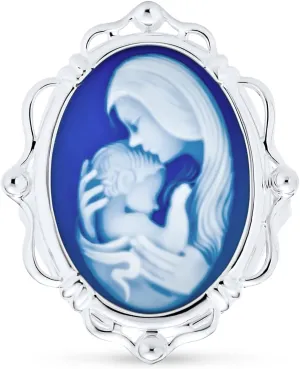 Bling Jewelry Classic Antique Vintage Style Blue Black White Carved Oval Simple Framed Victorian Lady Portrait Mother Cameo Pendant Necklace For Women Wife .925 Sterling Silver Customizable