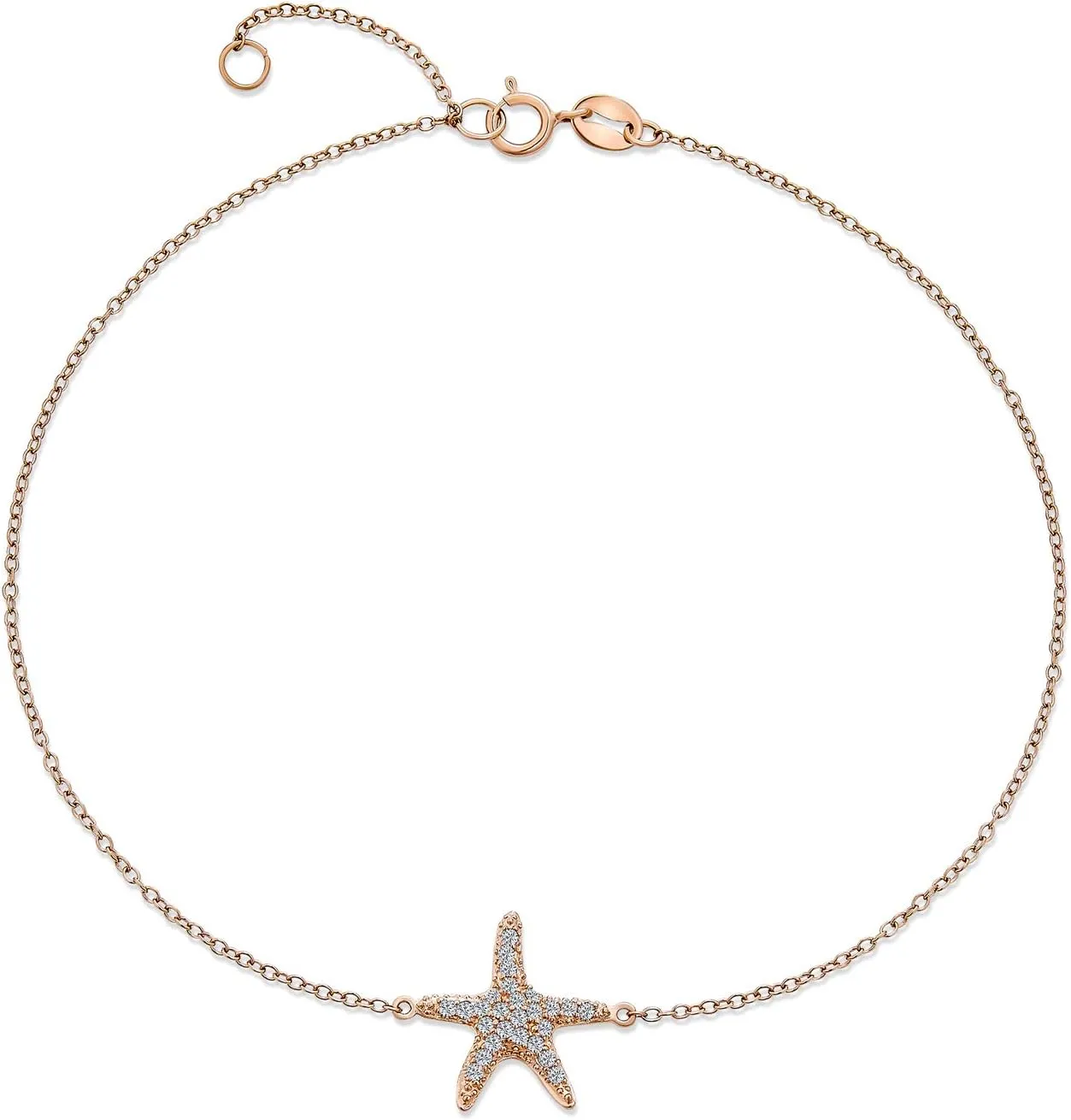 Bling Jewelry Vacation Beach CZ Nautical Starfish Anklet Ankle Bracelet For Women Teen .925 Sterling Silver 9-10 Inch Adjustable