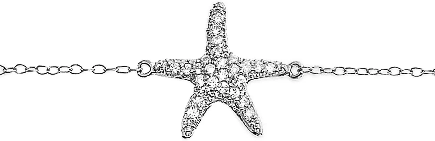 Bling Jewelry Vacation Beach CZ Nautical Starfish Anklet Ankle Bracelet For Women Teen .925 Sterling Silver 9-10 Inch Adjustable