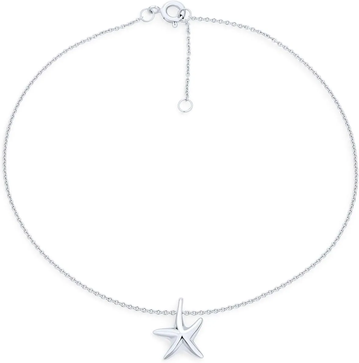 Bling Jewelry Vacation Beach CZ Nautical Starfish Anklet Ankle Bracelet For Women Teen .925 Sterling Silver 9-10 Inch Adjustable