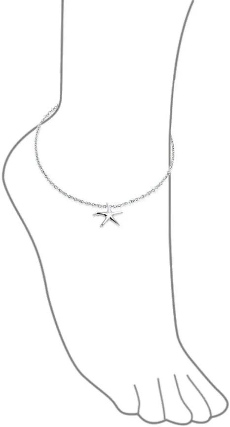 Bling Jewelry Vacation Beach CZ Nautical Starfish Anklet Ankle Bracelet For Women Teen .925 Sterling Silver 9-10 Inch Adjustable