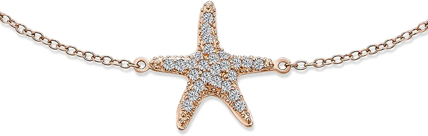 Bling Jewelry Vacation Beach CZ Nautical Starfish Anklet Ankle Bracelet For Women Teen .925 Sterling Silver 9-10 Inch Adjustable