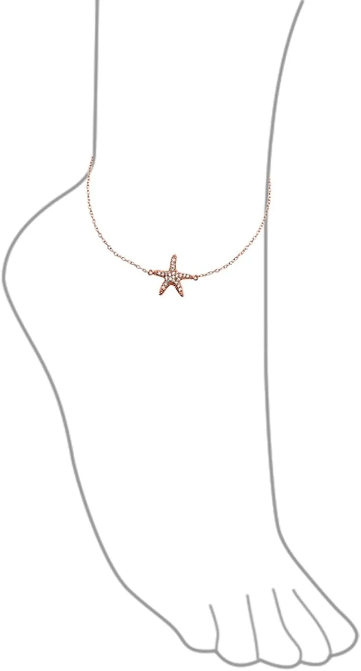 Bling Jewelry Vacation Beach CZ Nautical Starfish Anklet Ankle Bracelet For Women Teen .925 Sterling Silver 9-10 Inch Adjustable