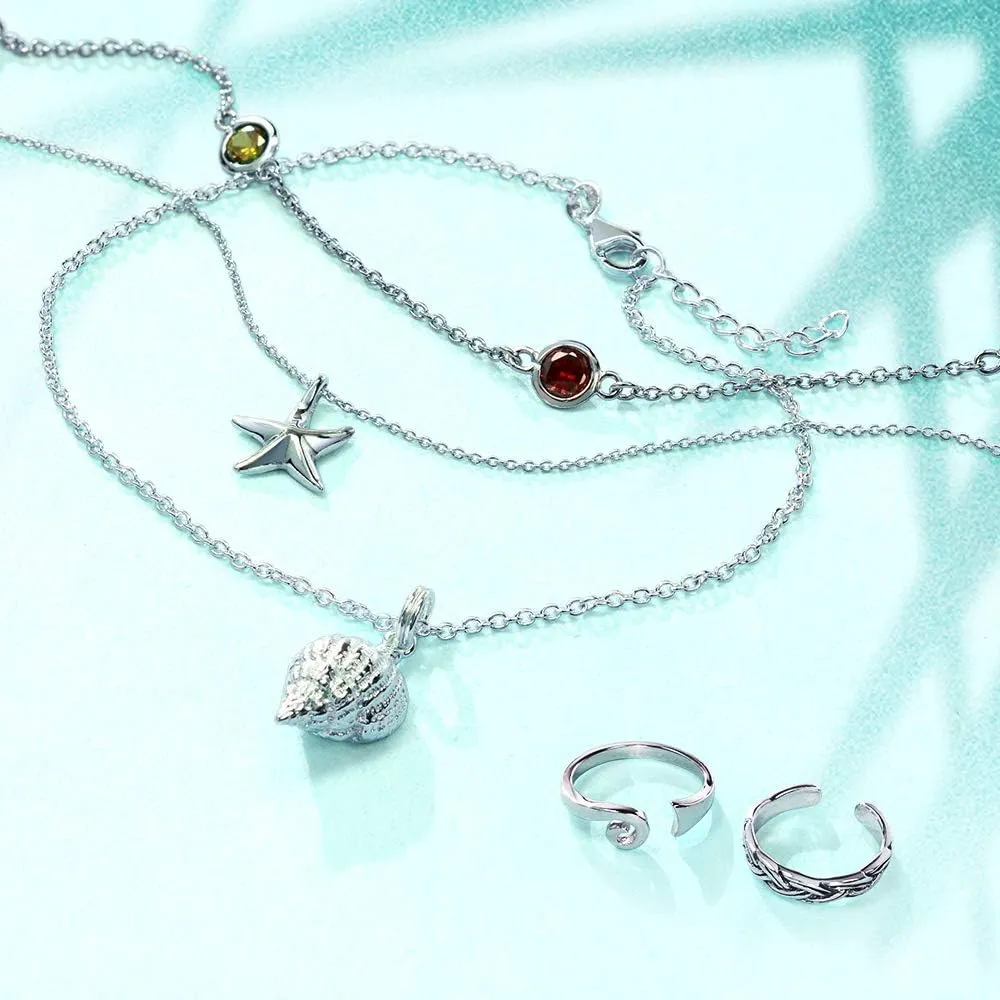 Bling Jewelry Vacation Beach CZ Nautical Starfish Anklet Ankle Bracelet For Women Teen .925 Sterling Silver 9-10 Inch Adjustable