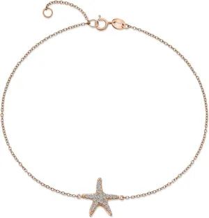 Bling Jewelry Vacation Beach CZ Nautical Starfish Anklet Ankle Bracelet For Women Teen .925 Sterling Silver 9-10 Inch Adjustable