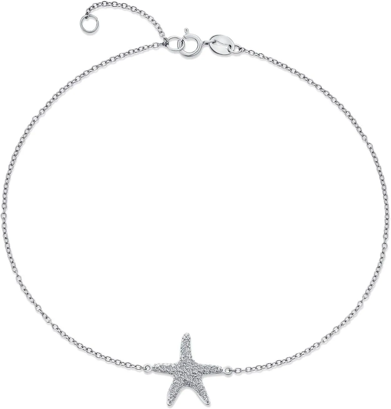 Bling Jewelry Vacation Beach CZ Nautical Starfish Anklet Ankle Bracelet For Women Teen .925 Sterling Silver 9-10 Inch Adjustable