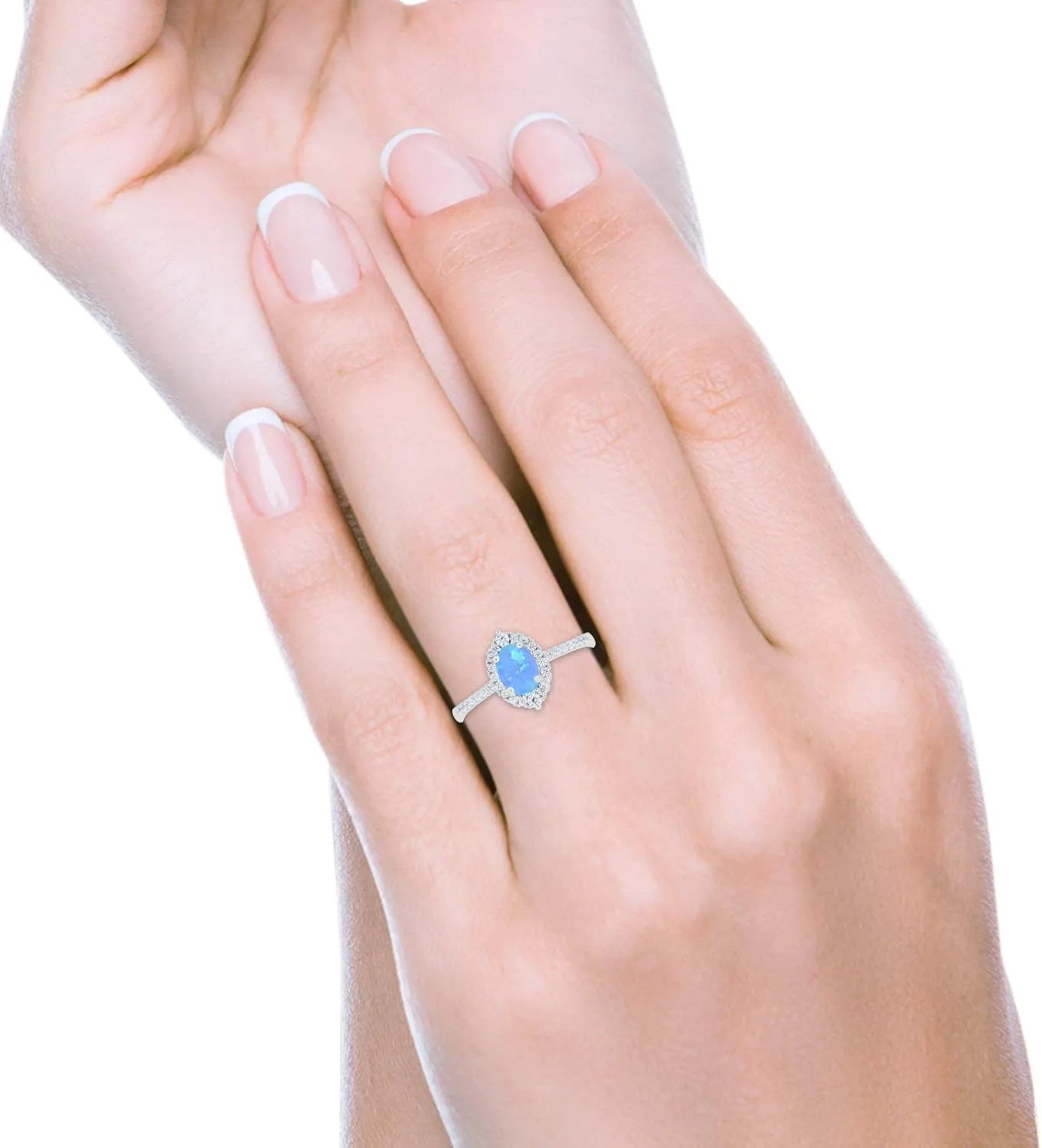 Blue Apple Co. Art Deco Oval Shaped Half Eternity Halo Vintage Style Prong Set Engagement Ring Cubic Zirconia 925 Sterling Silver