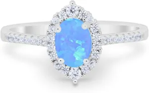 Blue Apple Co. Art Deco Oval Shaped Half Eternity Halo Vintage Style Prong Set Engagement Ring Cubic Zirconia 925 Sterling Silver