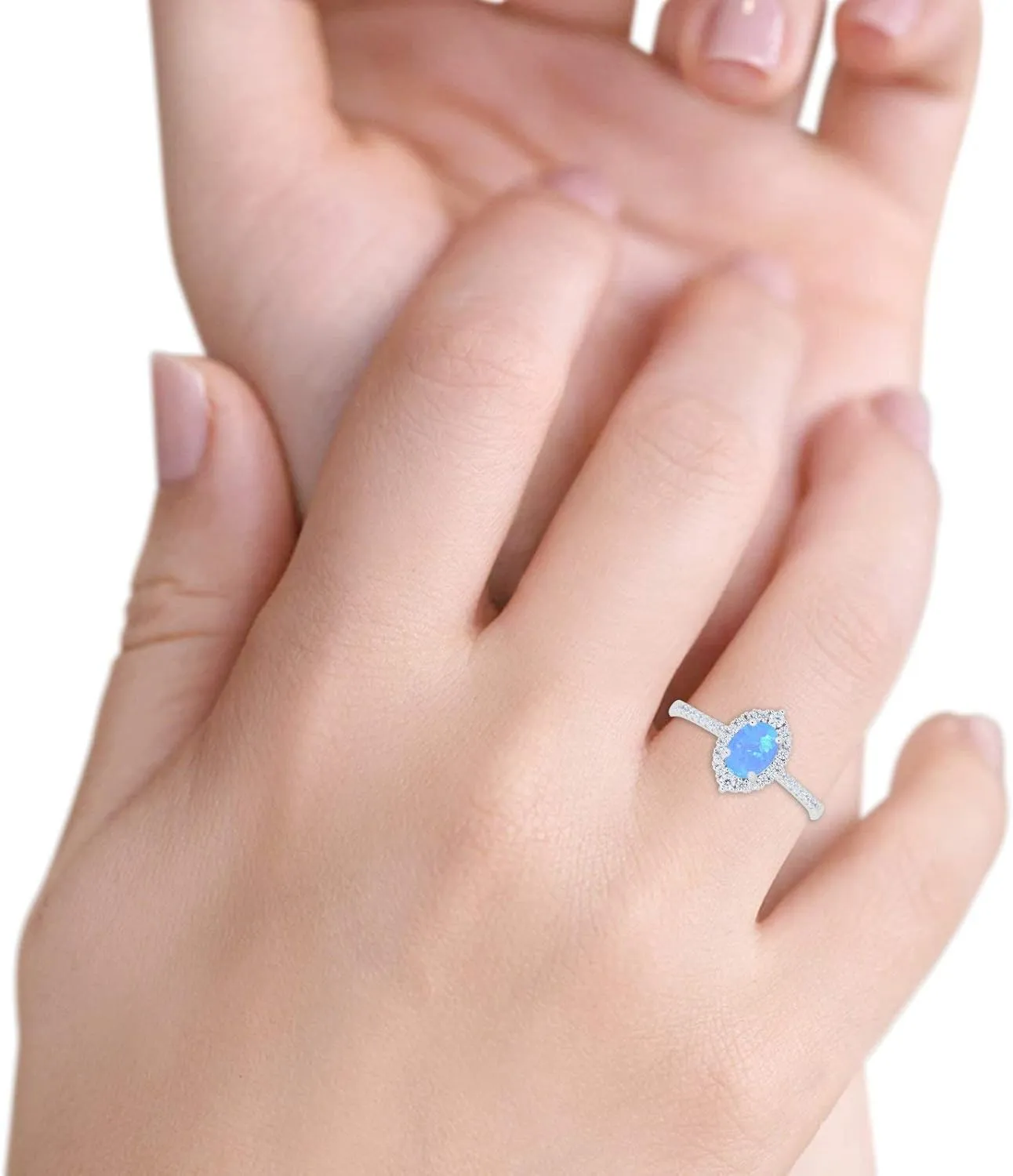 Blue Apple Co. Art Deco Oval Shaped Half Eternity Halo Vintage Style Prong Set Engagement Ring Cubic Zirconia 925 Sterling Silver