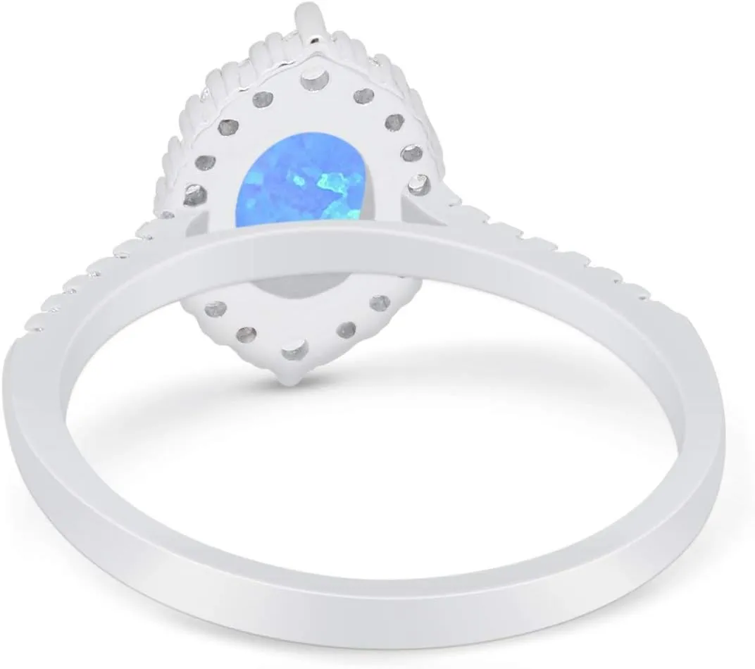 Blue Apple Co. Art Deco Oval Shaped Half Eternity Halo Vintage Style Prong Set Engagement Ring Cubic Zirconia 925 Sterling Silver