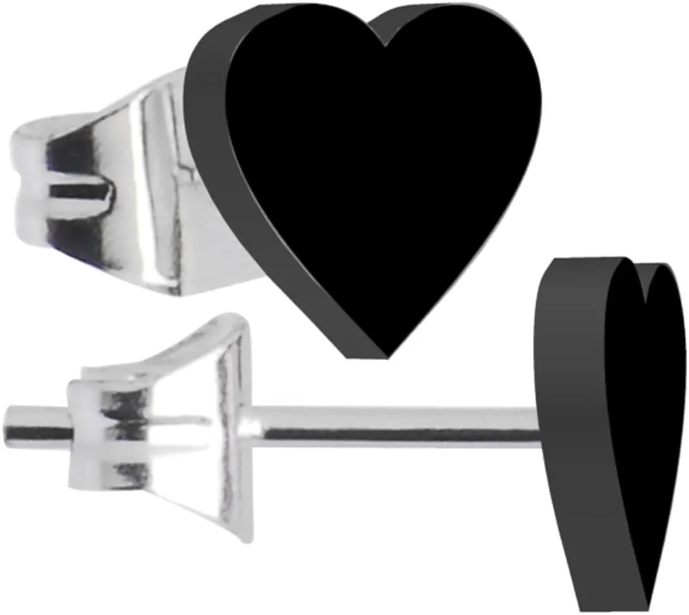 Body Candy Black Acrylic Heart Stud Earrings