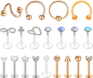 BodyAce 16G Lip Rings Labret Studs, Surgical Steel Cartilage Flat Back Earrings, CZ Vertical labret Lip Stud Piercing Jewelry for Medusa/Monroe/Tragus/Helix