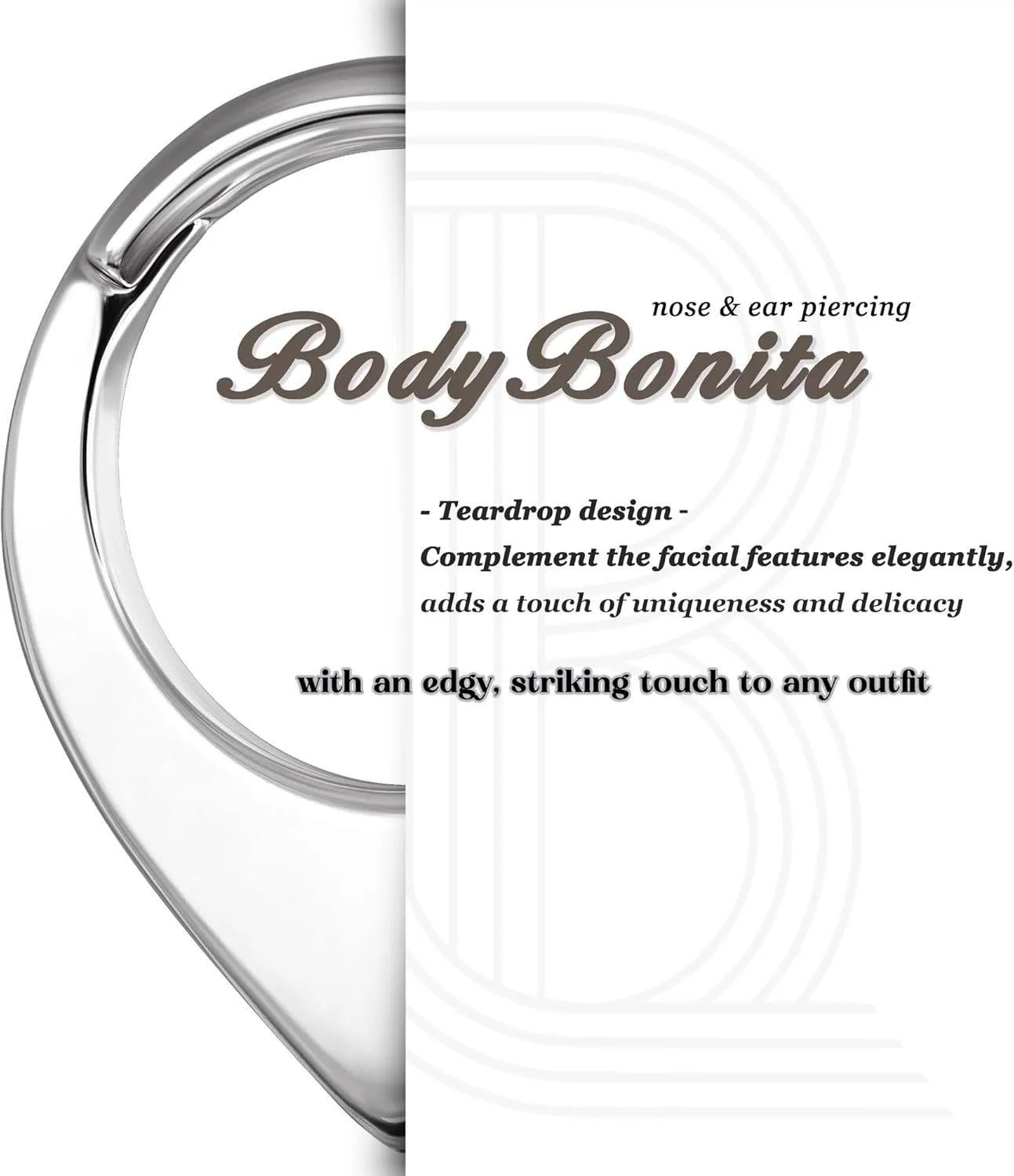 BodyBonita 16G Teardrop Septum Rings - G23 Titanium Nose Rings Hoops Seamless Hinged Cartilage Conch Daith Helix Rook Earrings Piercings Septum Jewelry for Women Men Gold/Silver/Black/Rose Gold