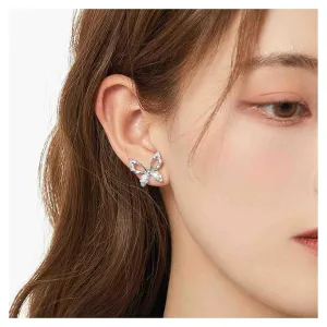 Bohemian Crystal Butterfly Stud Earrings Silver Hollow Butterfly Earrings Cz Butterfly Earrings Rhinestone Butterfly Earrings Jewelry for Women and Girls Gifts