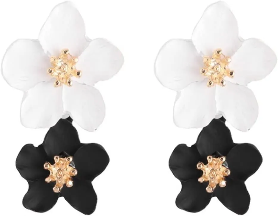Bohemian Daisy Flower Matte Floral Petal Drop Dangle Earrings Layered Tiered for Women Chic Boho Wedding Jewelry