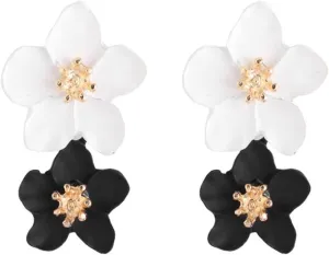 Bohemian Daisy Flower Matte Floral Petal Drop Dangle Earrings Layered Tiered for Women Chic Boho Wedding Jewelry
