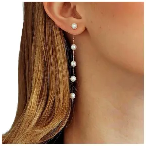 Bohemian Pearl Chain Earrings Gold Pearl Drop Earrings Long Pearl Stud Earrings Retro Wedding Pearl Earrings Jewelry for Women and Girls