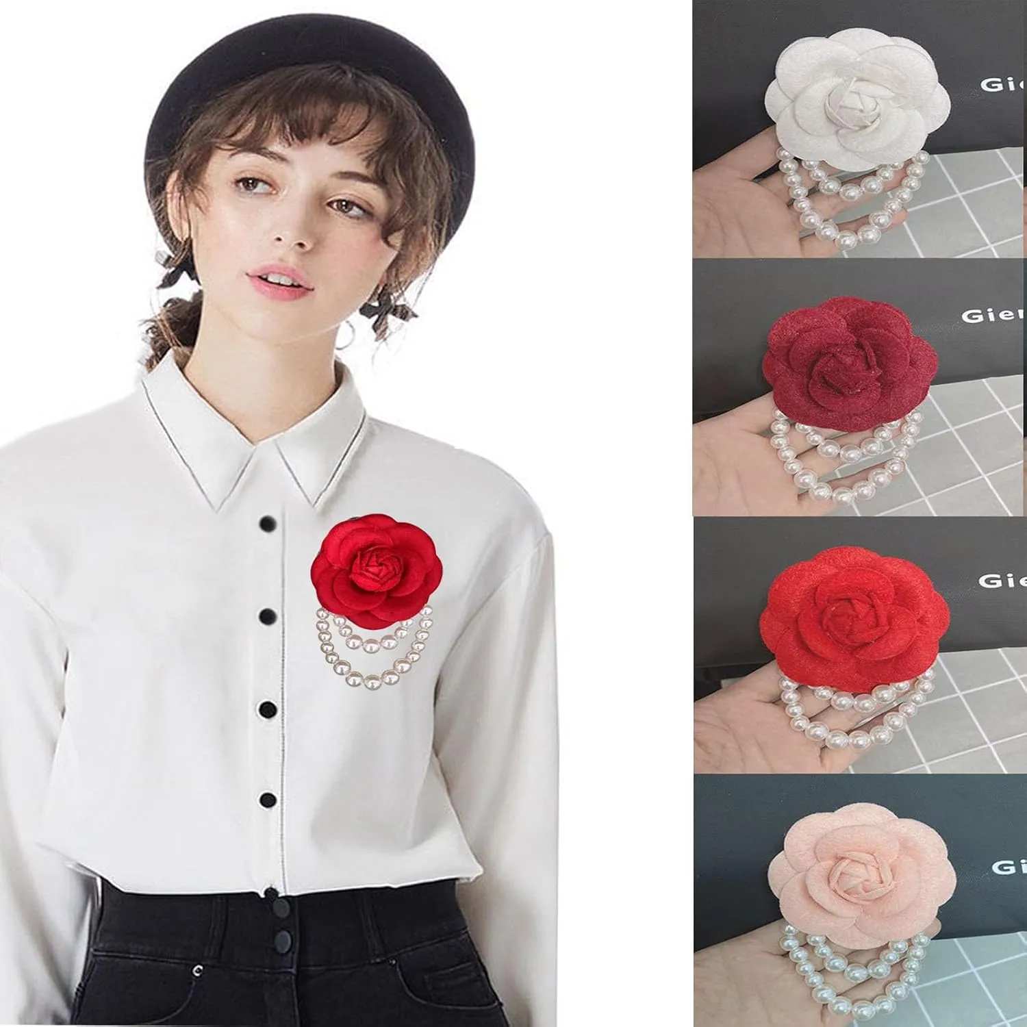 Bohemian Pearl Safety Brooch Pins Flower Hair Flowers Hairpin Headpieces, Shawl Clips for Women Girls Vintage Collar Brooch