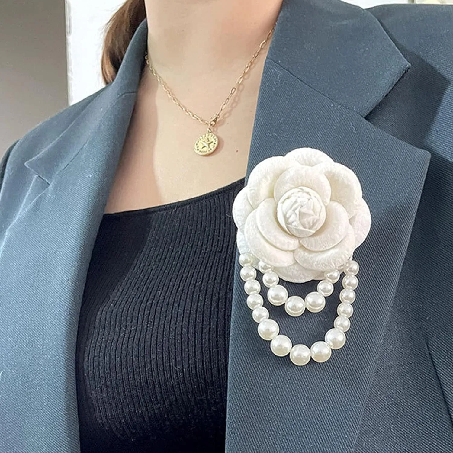 Bohemian Pearl Safety Brooch Pins Flower Hair Flowers Hairpin Headpieces, Shawl Clips for Women Girls Vintage Collar Brooch