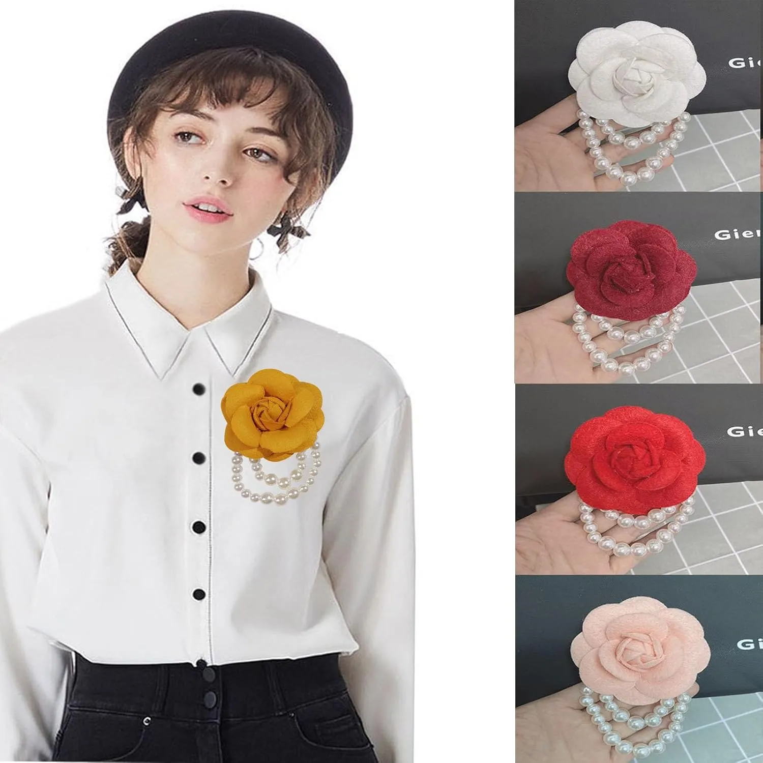 Bohemian Pearl Safety Brooch Pins Flower Hair Flowers Hairpin Headpieces, Shawl Clips for Women Girls Vintage Collar Brooch