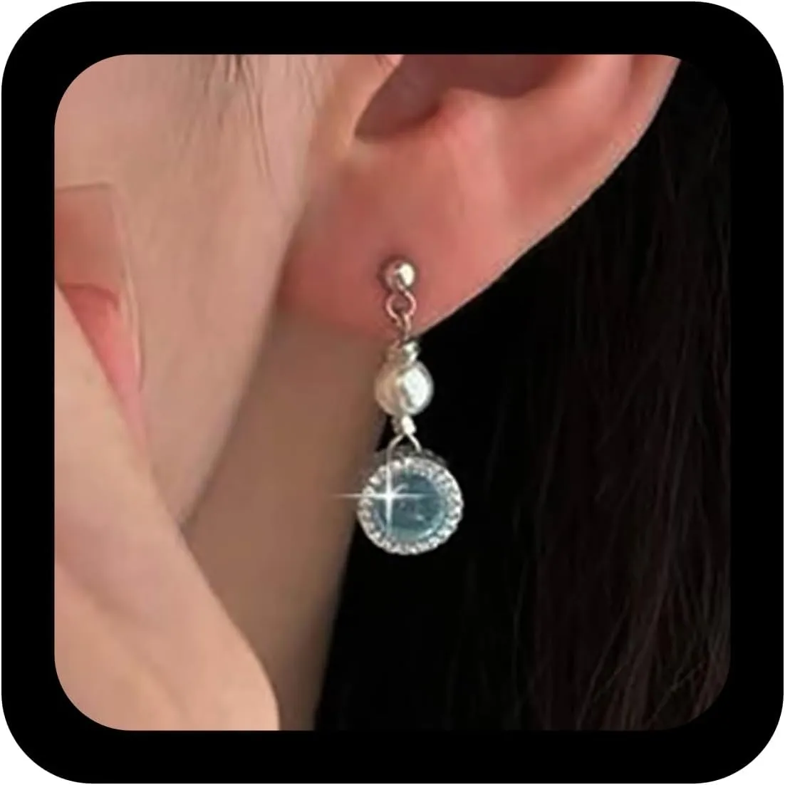 Bohemian Sapphire Pearl Dangle Earrings Blue Topaz Drop Earrings Round Pearl Crystal Stud Earrings Blue Gemstone Pearl Earrings Jewelry for Women