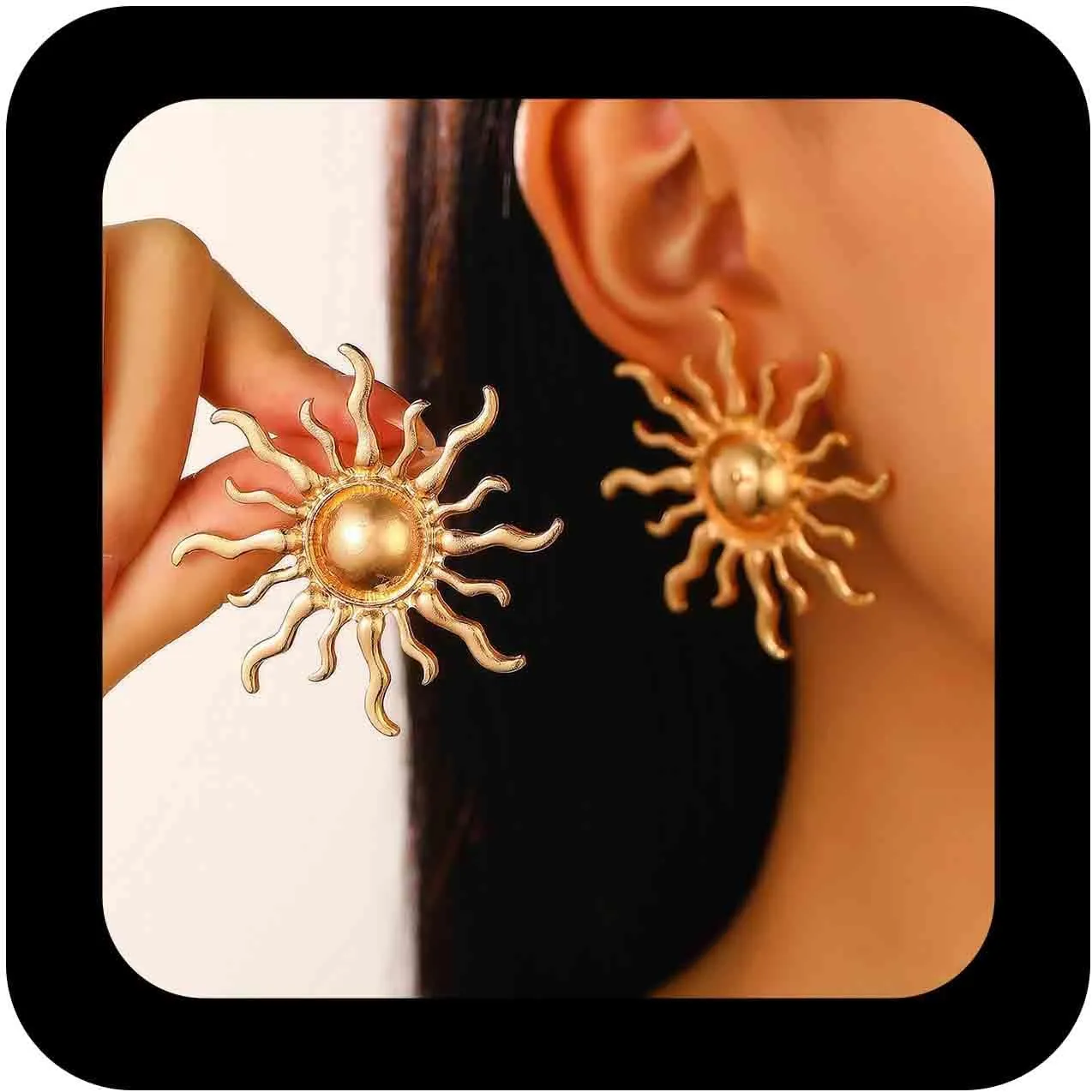 Bohemian Sunburst Stud Earrings Large Metal Rising Sun Earrings Gold Sun Stud Earrings Exaggerated Sunburst Earrings Jewelry for Women