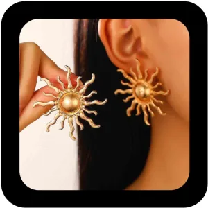 Bohemian Sunburst Stud Earrings Large Metal Rising Sun Earrings Gold Sun Stud Earrings Exaggerated Sunburst Earrings Jewelry for Women