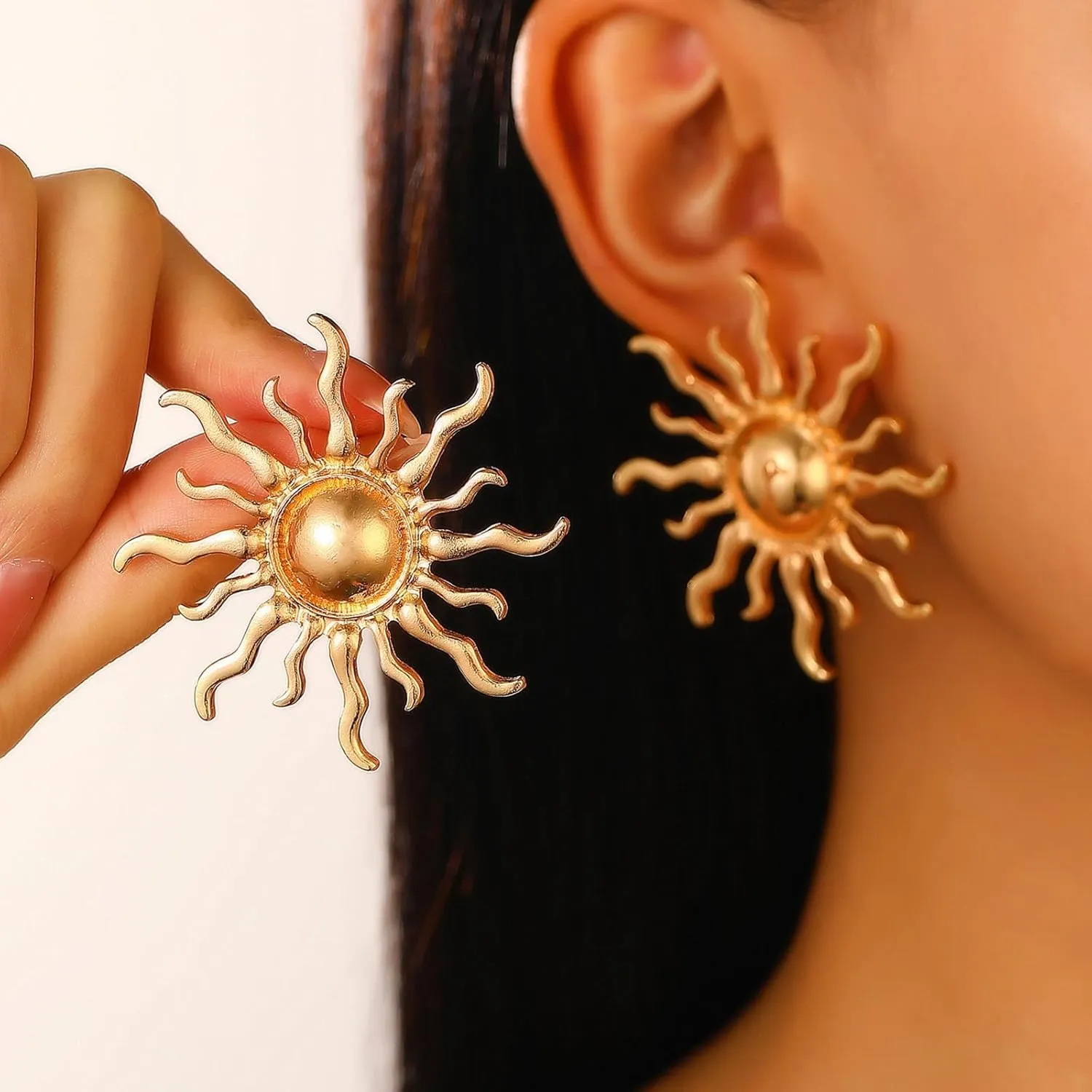 Bohemian Sunburst Stud Earrings Large Metal Rising Sun Earrings Gold Sun Stud Earrings Exaggerated Sunburst Earrings Jewelry for Women