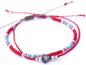 Boho Beaded Adjustable Bracelet Set for Women Teens and Girls, A Set of 2 Dark Red String Evil Eye Good Luck Protection Bracelets, Bohemian India Hippie Tribal Style, Handmade Jewelry Gifts by Tribes