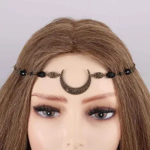 Boho Head Chain Crescent Head Jewelry Rhinestone Headpiece Moon Hair Chain Wedding Festival Hair Accessories for Women and Girls