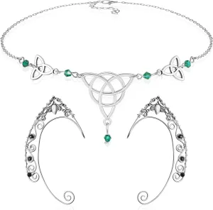 Boho Head Chain Elf Ear Cuffs Elf Fairy Earrings Jewelry Crystal Hair Chain Renaissance Headpiece Irish Headpieces Elven Ear Cuffs Clip on Filigree Earrings for Women Halloween Cosplay Costume