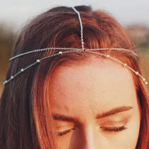 Boho Head Chain Jewelry Layered Headpiece Bead Hair Chain Wedding Festival Hair Accessories for Women and Girls