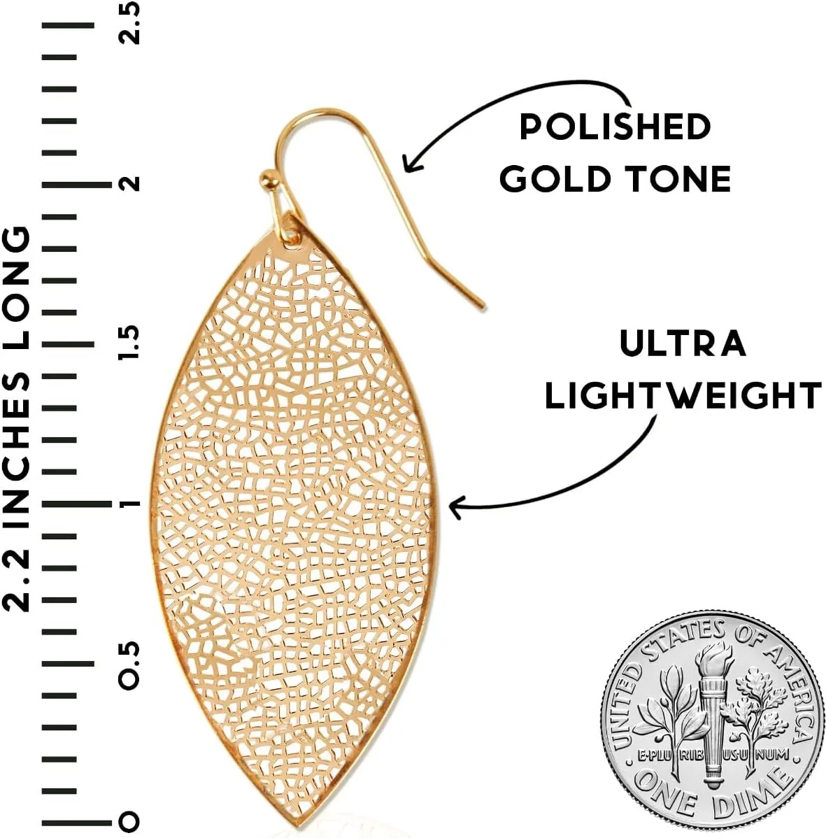 Boho Leaf Dangle Earrings for Women - Gold or Silver Tone Dangly Filigree Earrings - Lightweight Statement Earrings